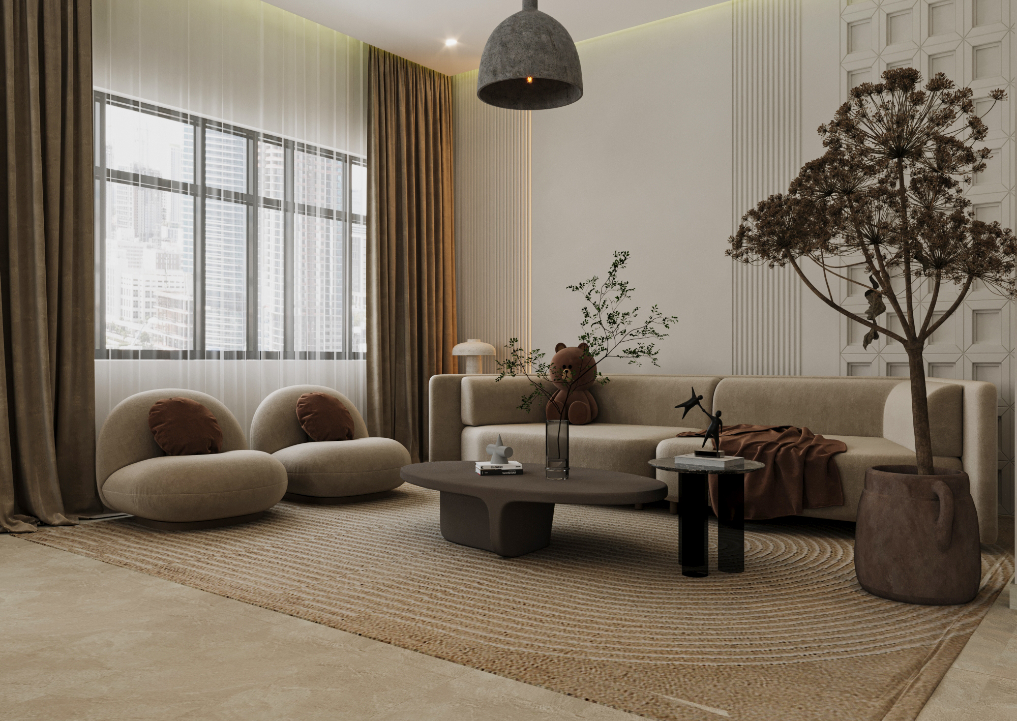 Modern boho living area 设计丨阿联酋迪拜丨LIVING AREA-3