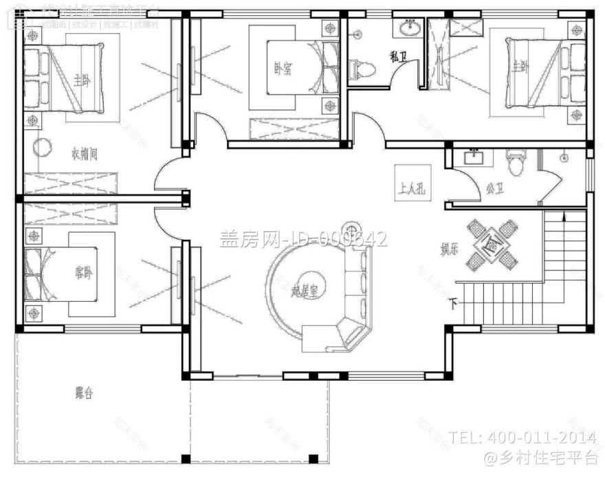 【设计师案例】土建参考造价61万,面宽16m×进深12.5m河南新乡二层欧式别墅-19