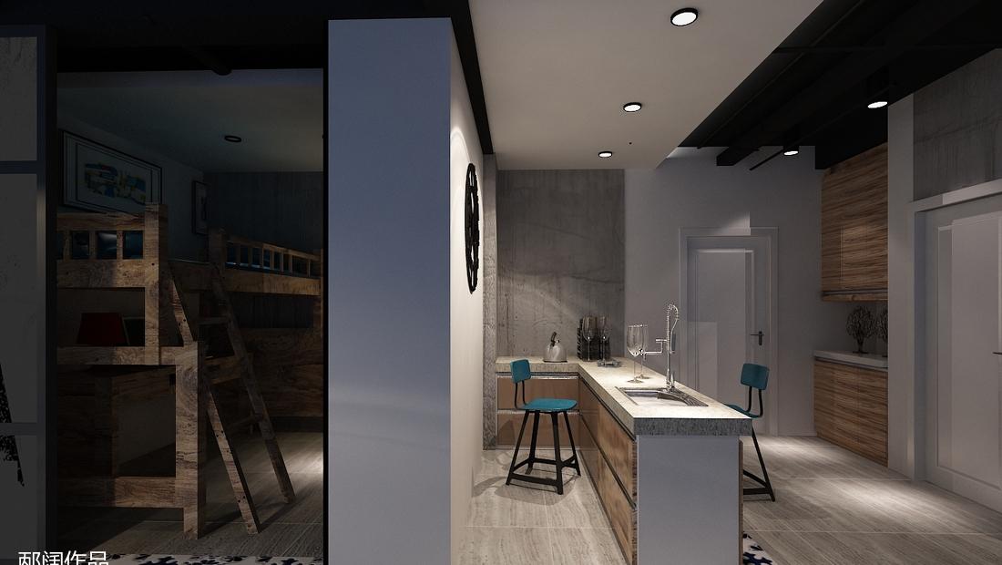 复古工业风 SOHO 设计，老船木酒柜与蓝白花砖碰撞火花-12