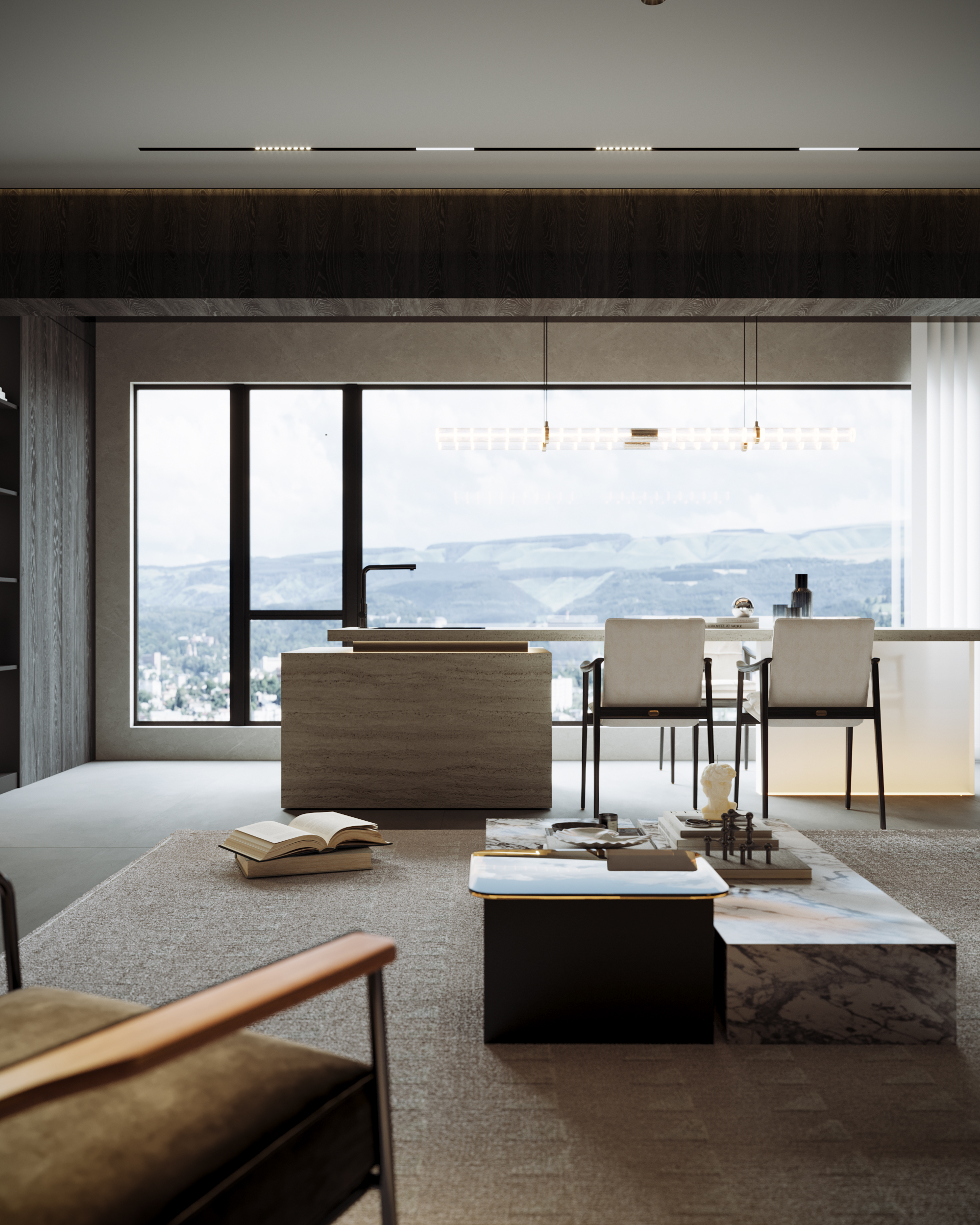 现代黑白灰·大横厅丨冈舍效果图表现-16