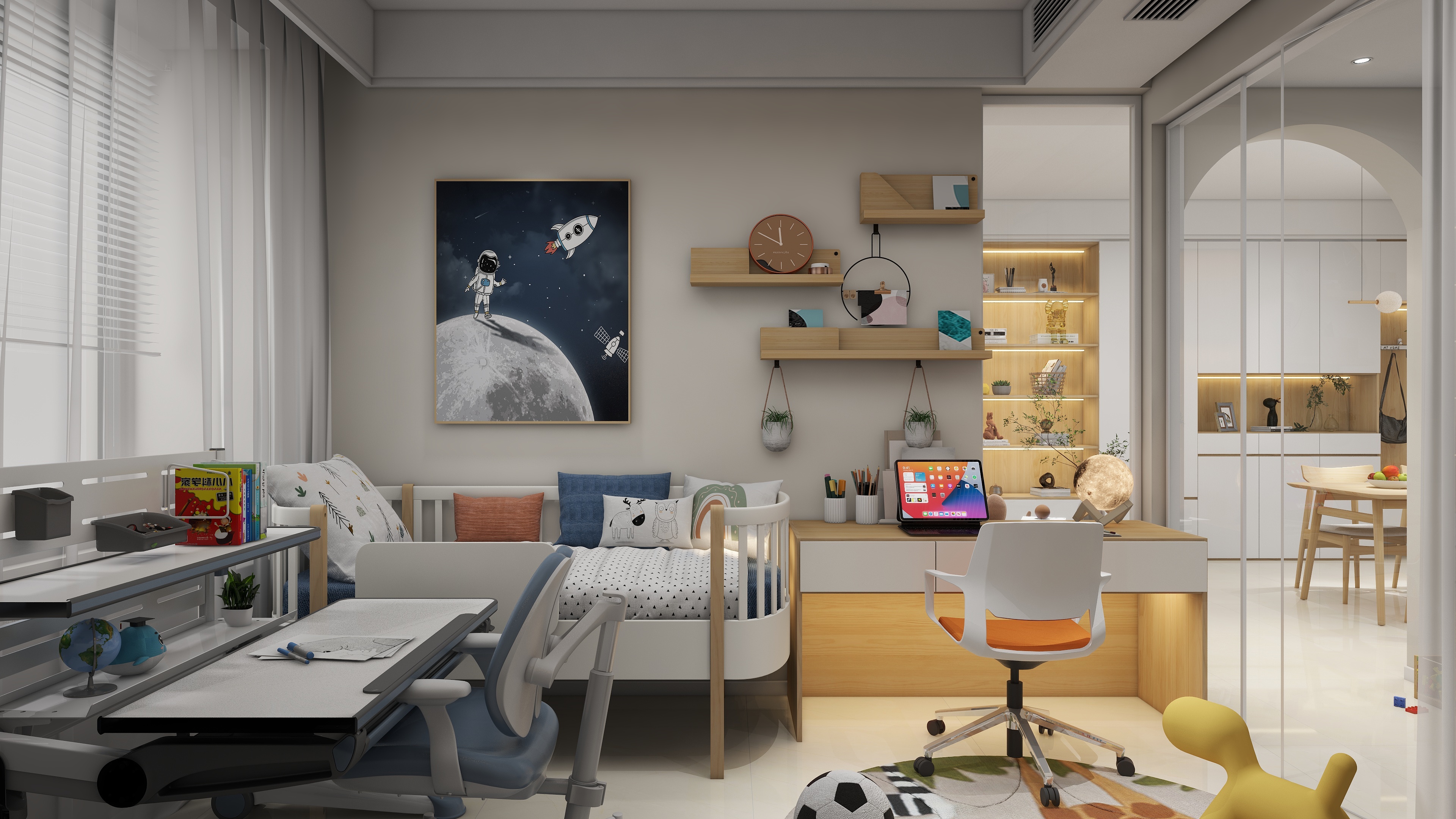 90㎡治愈系奶油风丨90空间设计-34