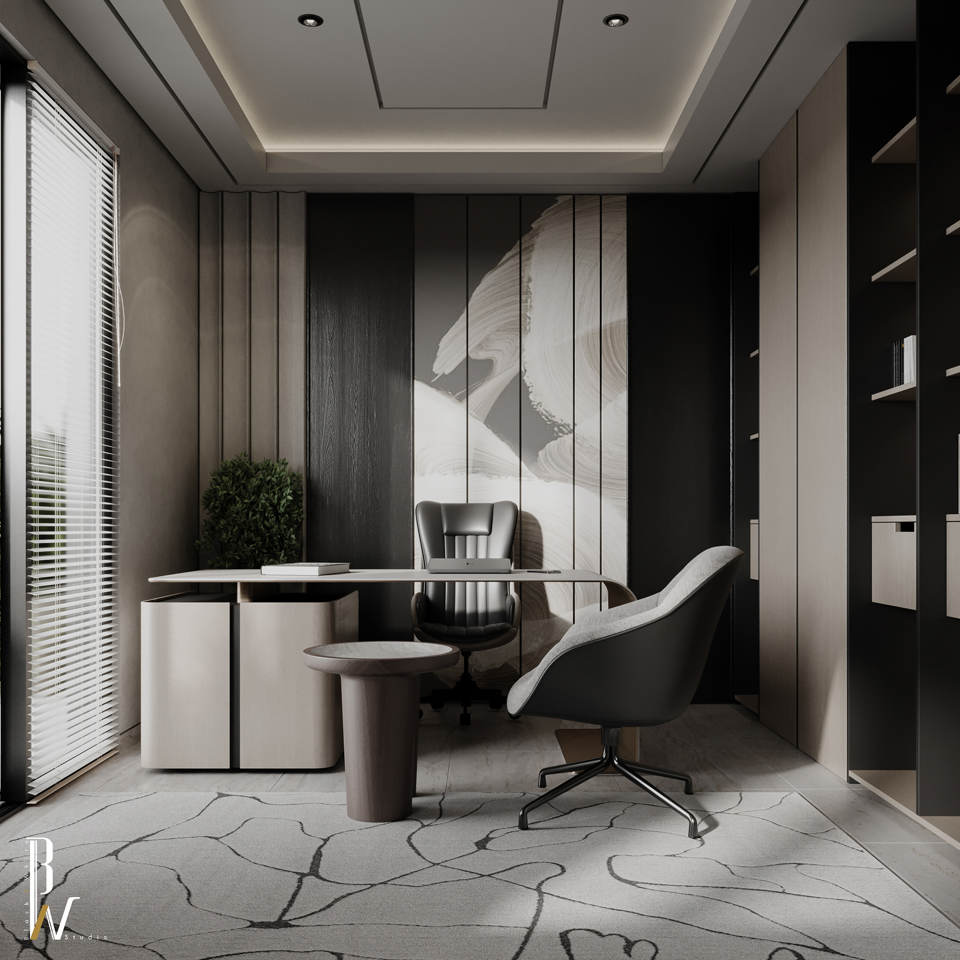 Home Office 设计丨加蓬丨Black N White-10