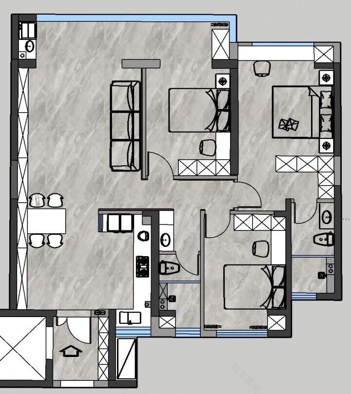 公益户型解析|本期:国樾滨江128平-三套方案,你喜欢保守型设计还是大刀阔斧?-44