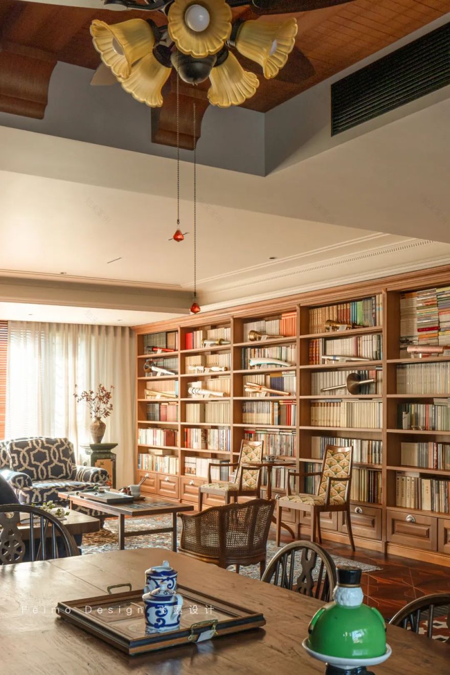 淮南南山里139㎡复古南洋风家居设计,藏身图书馆的定制生活-29