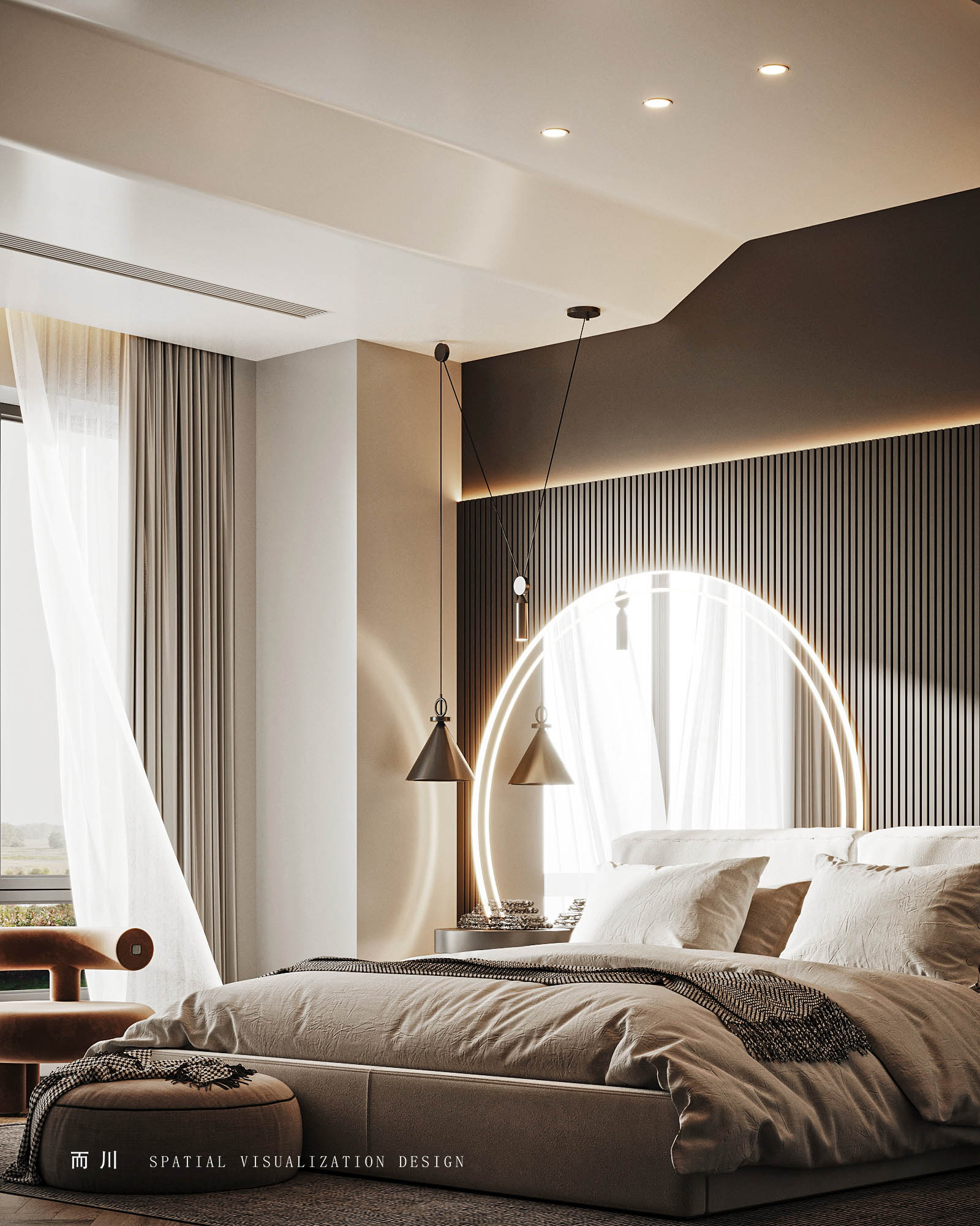 现代意式榻榻米卧室设计丨而川空间可视化工作室-24