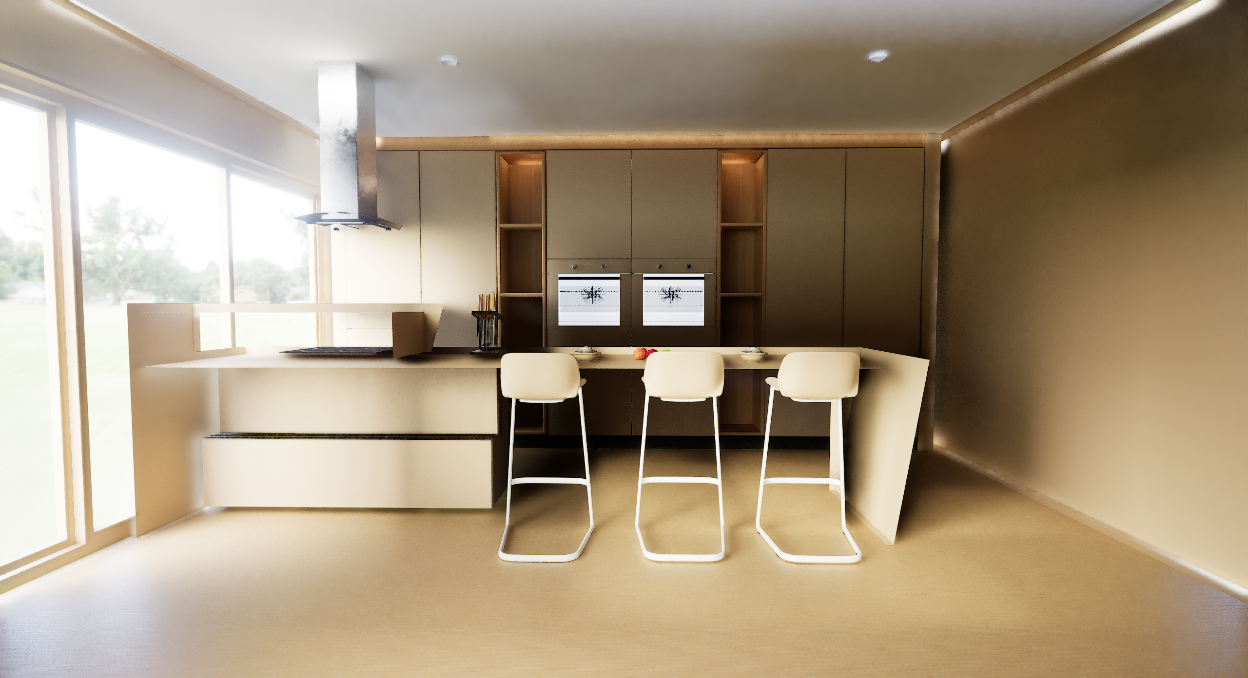 Minimalist beige Kitchen and lounge Design project Done-6