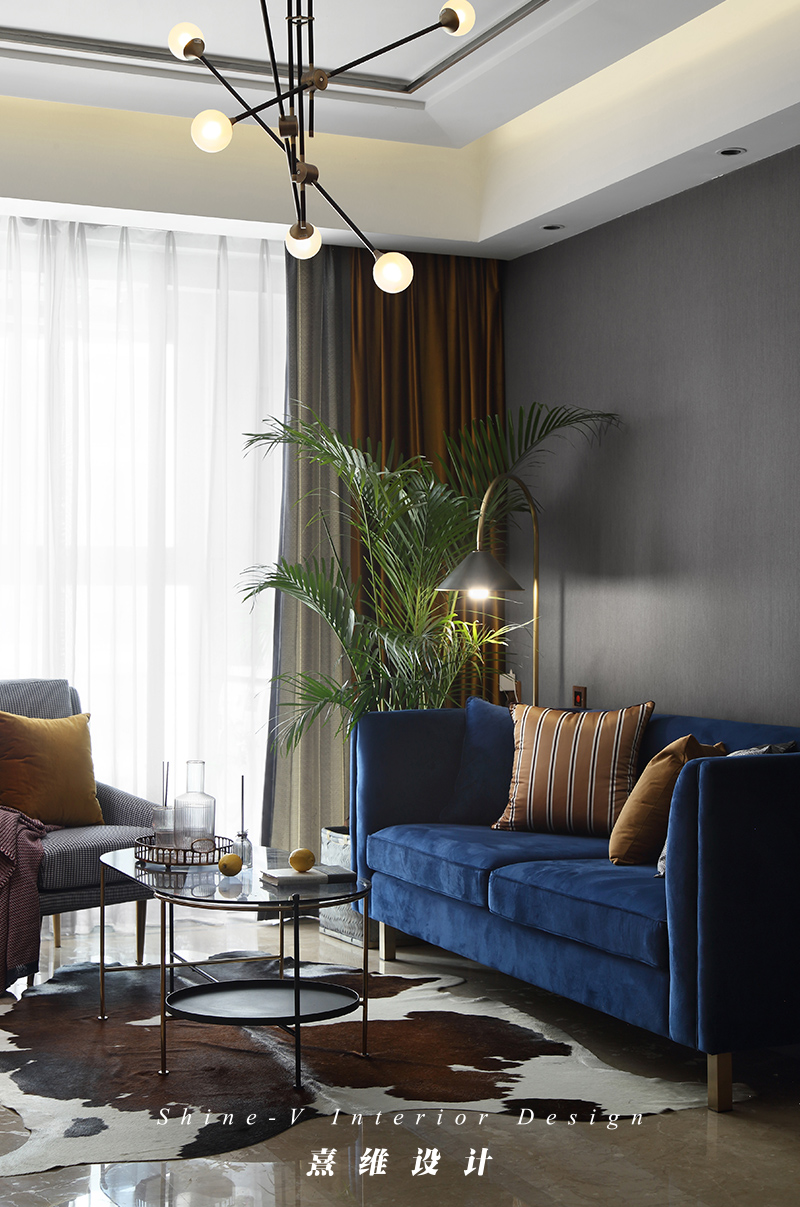 《构色》南京升龙天汇 90 平米三室两厅精装房改造,深蓝金色的复古典雅空间-12