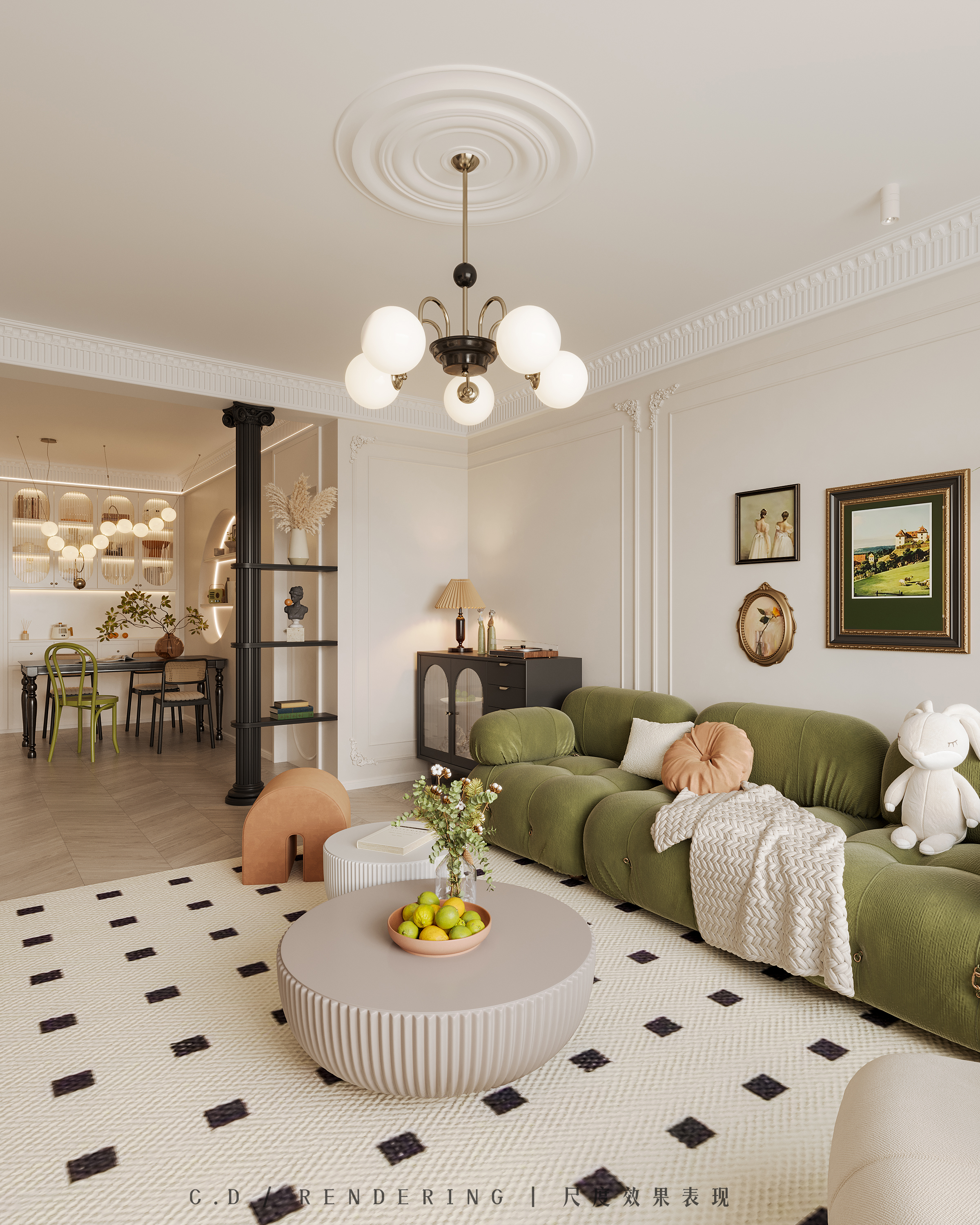 法式奶油风家居渲染-5