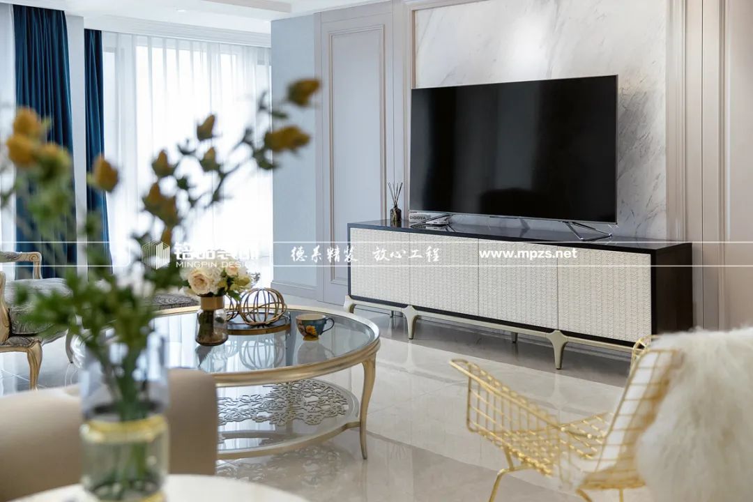 150㎡美式轻奢婚房,沁蓝米咖配色展现小资情调-36