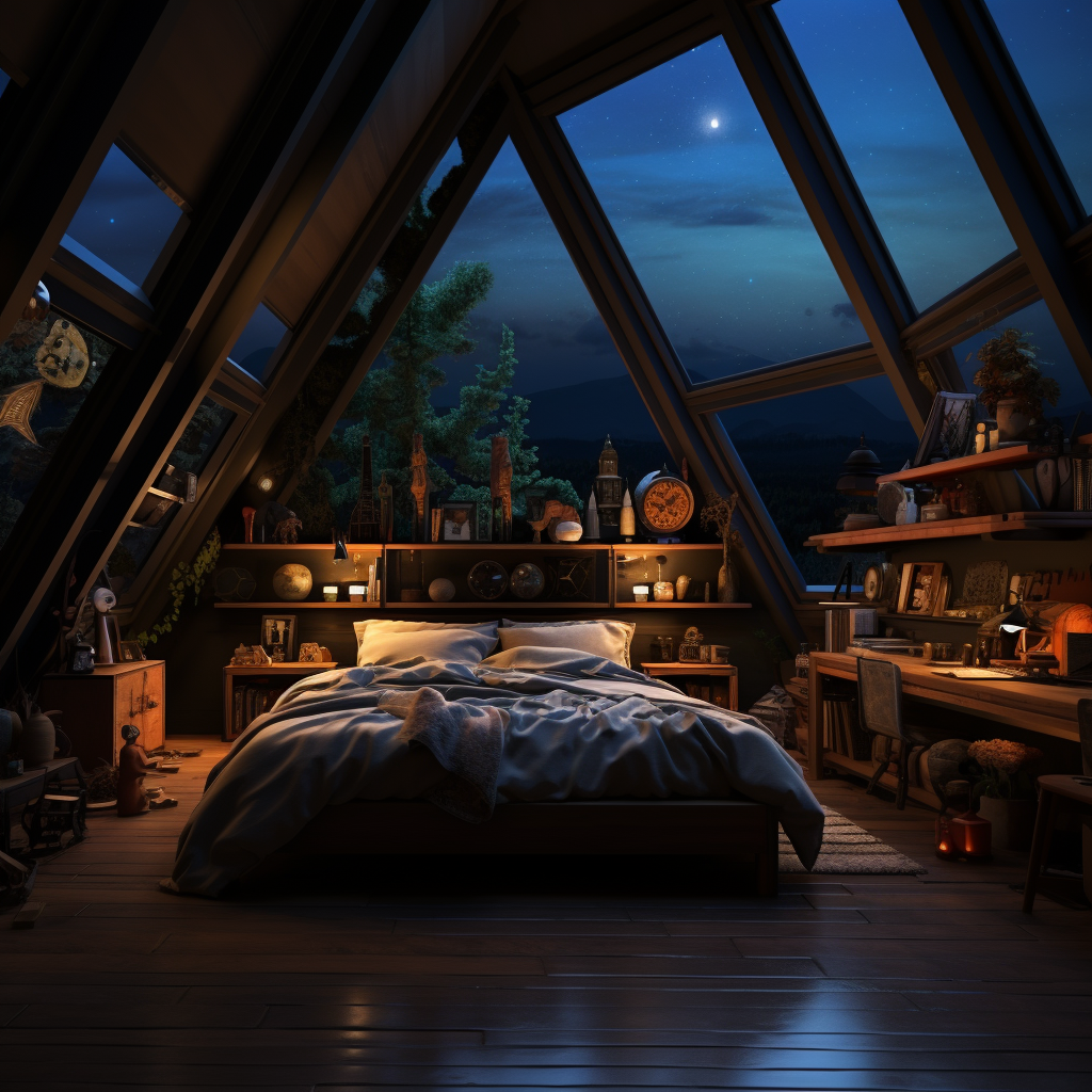 林间小屋的二楼到晚上了-13