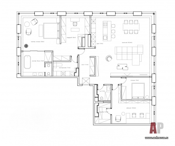 ЖК «Воробьев дом» 200平公寓室内设计-48