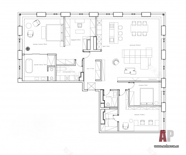 ЖК «Воробьев дом» 200平公寓室内设计-48