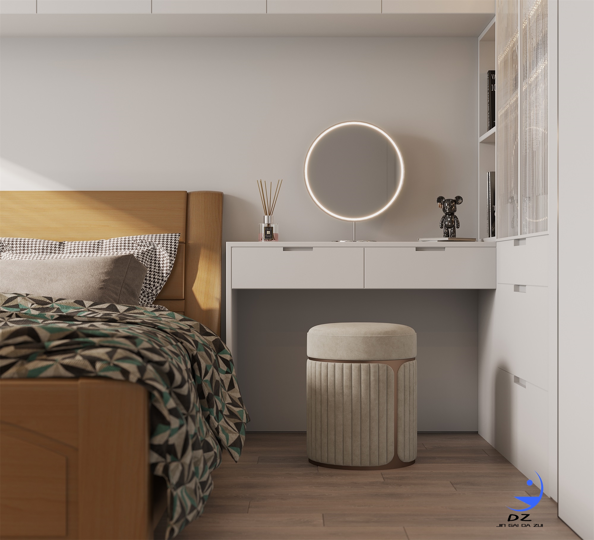 现代黑白系客餐厅卧室过道效果图-24