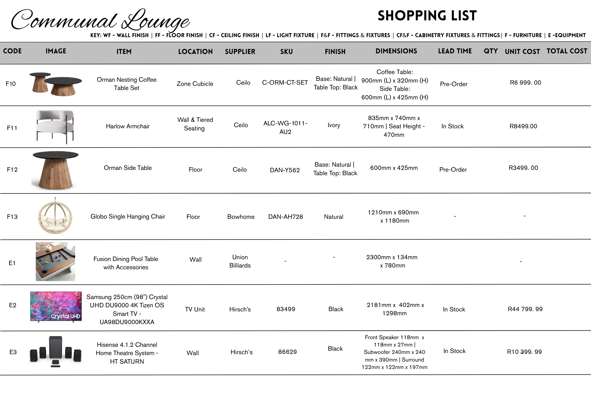 Walsingham Residence Shopping List-4