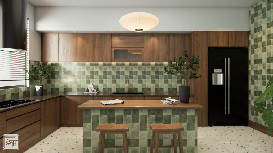 Green Tile Kitchen – A Warm Modern Retreat-18