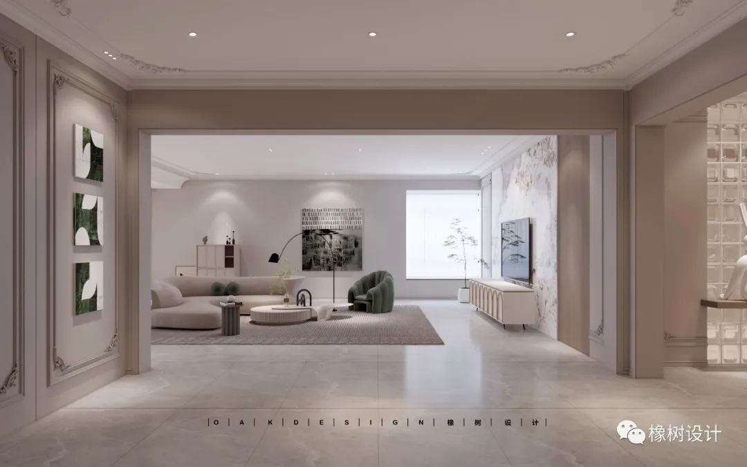 奶油灰轻法式大平层丨橡树设计-11