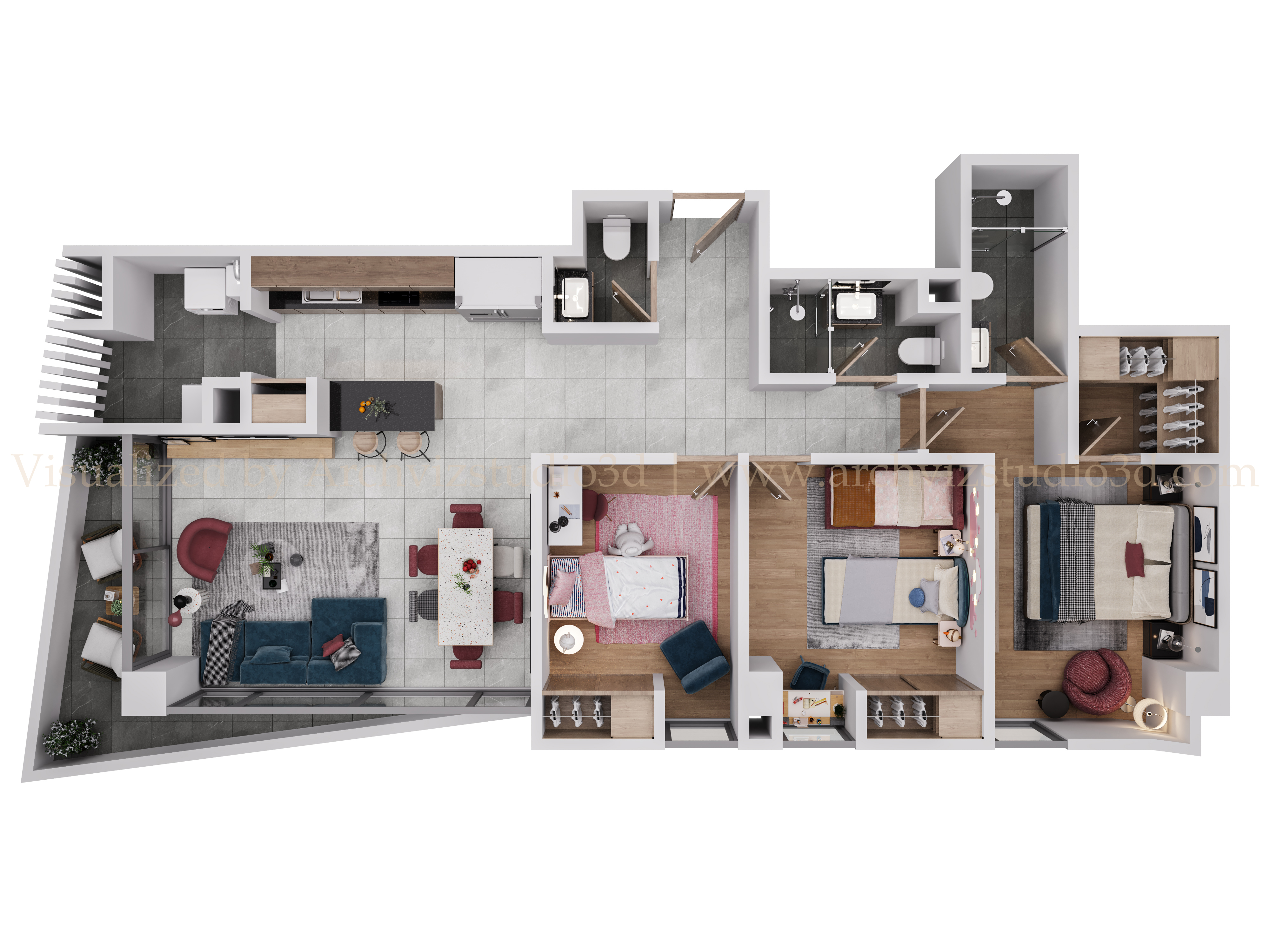 3D 楼层平面图  鸟瞰图展示项目-8