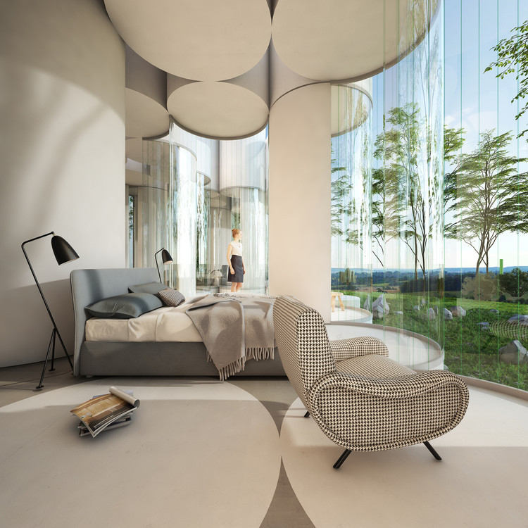 法国里昂树木间的圆柱形住宅-4