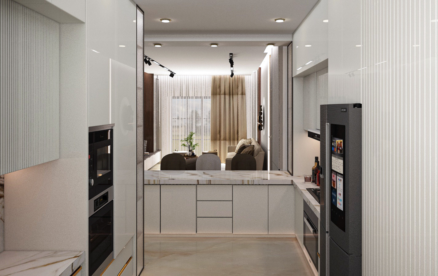 带美式厨房的客厅丨Egypt丨Israa Mahmoud Rayan-11