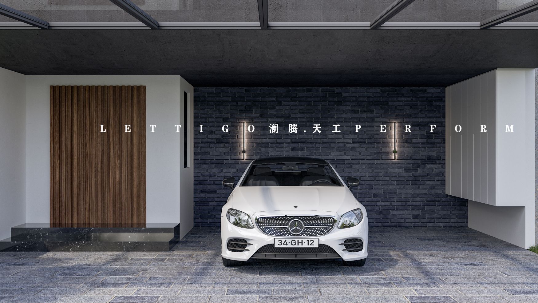 现代泳池别墅外观+庭院花园-2