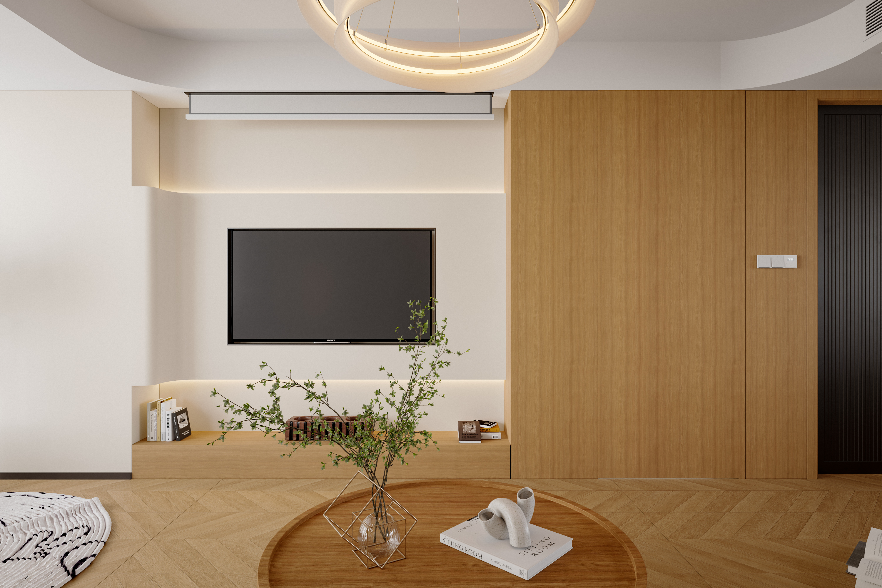 绘感视觉设计 | 中古原木风格客餐厅渲染-11