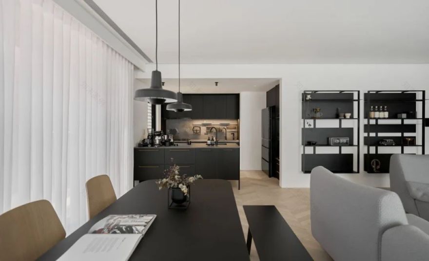 现代黑白灰搭配的北欧风住宅丨工作室-15