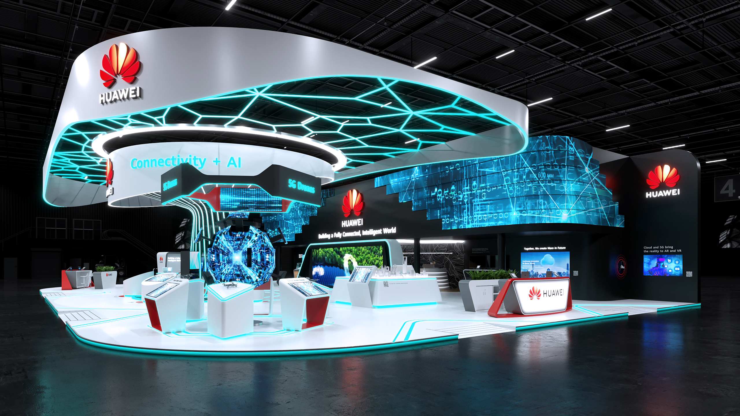 华为智能世界主题展览展位设计-8
