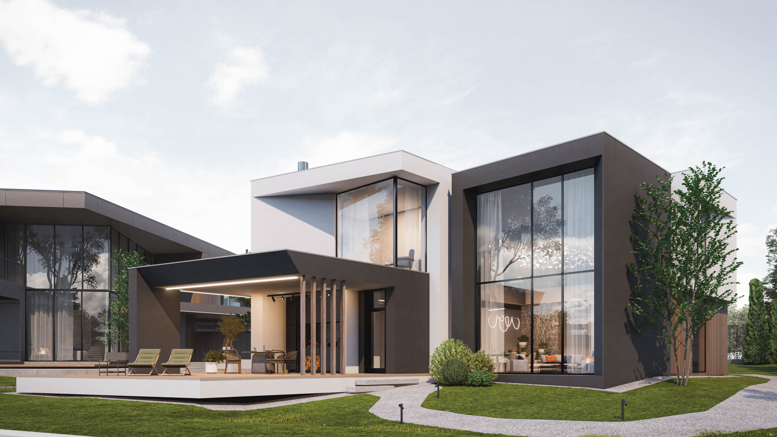 Динамичный современный коттедж 345м² — портфолио бюро ARXY-11