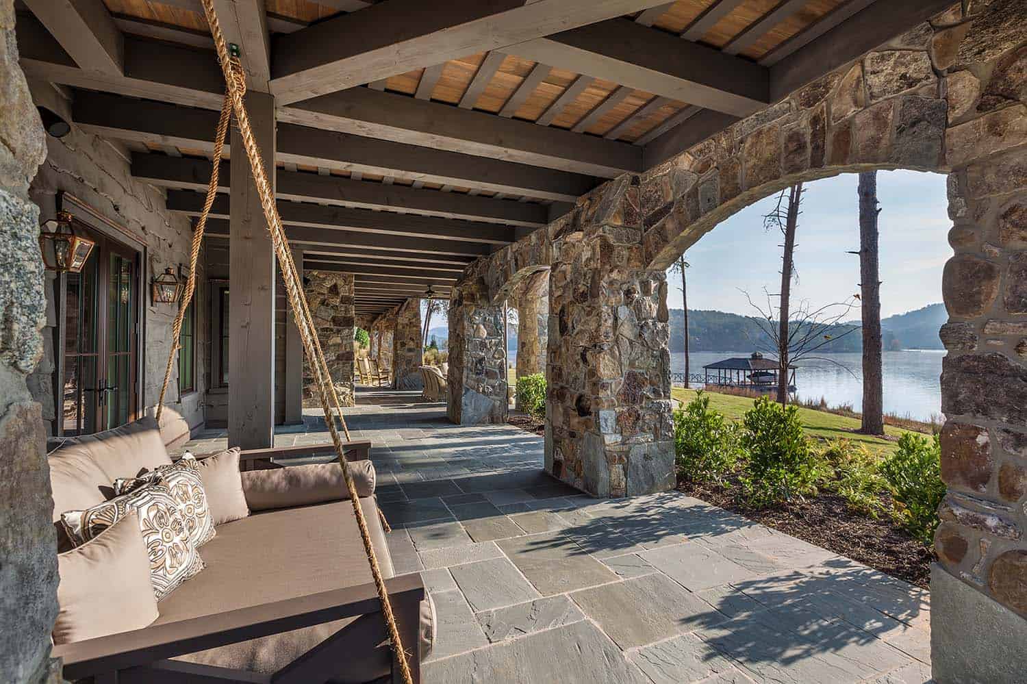 Timber frame home with farmhouse interiors overlooking Lake Keowee-14