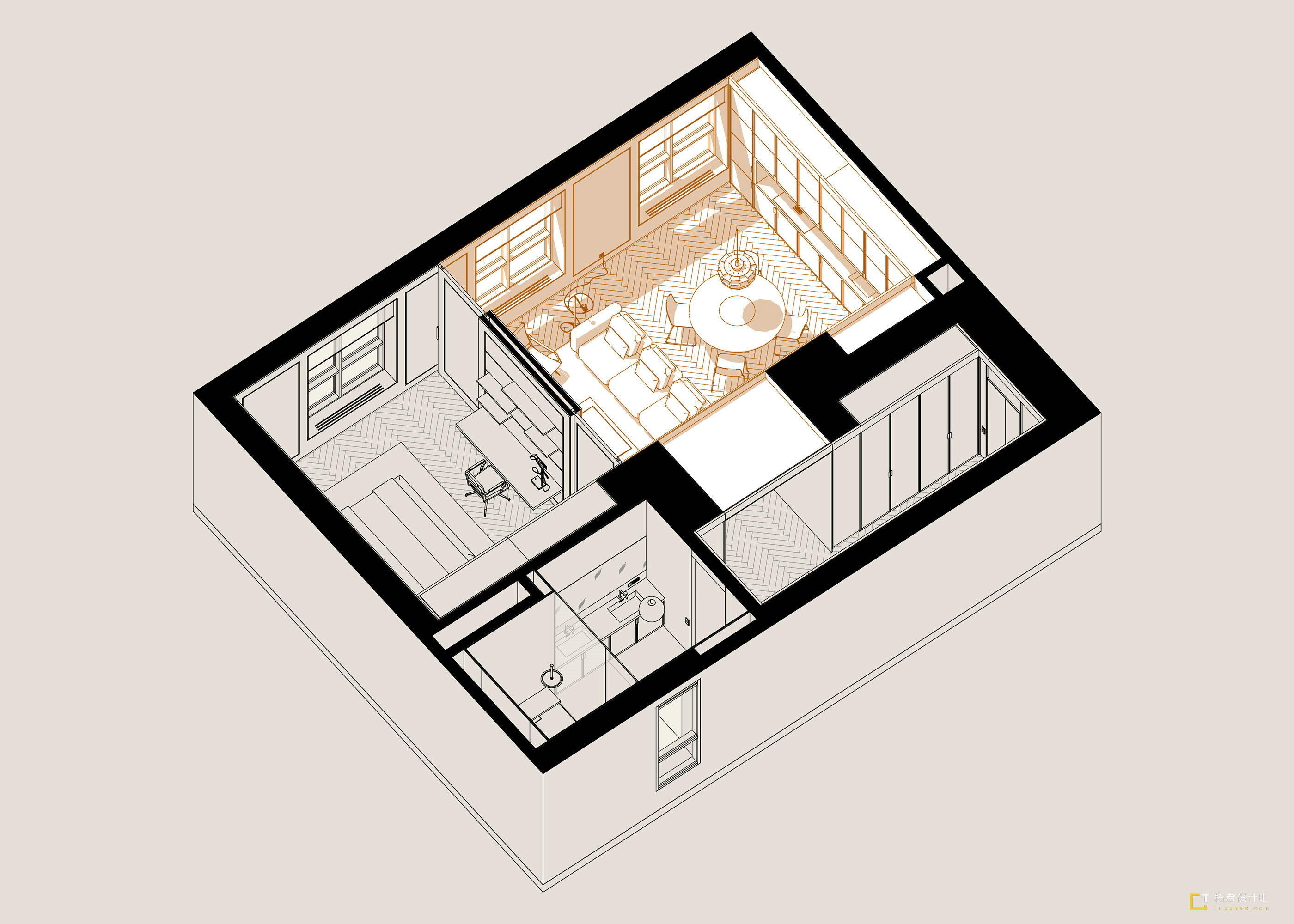 胡桃木+灰橙  意式质感空间设计！-0