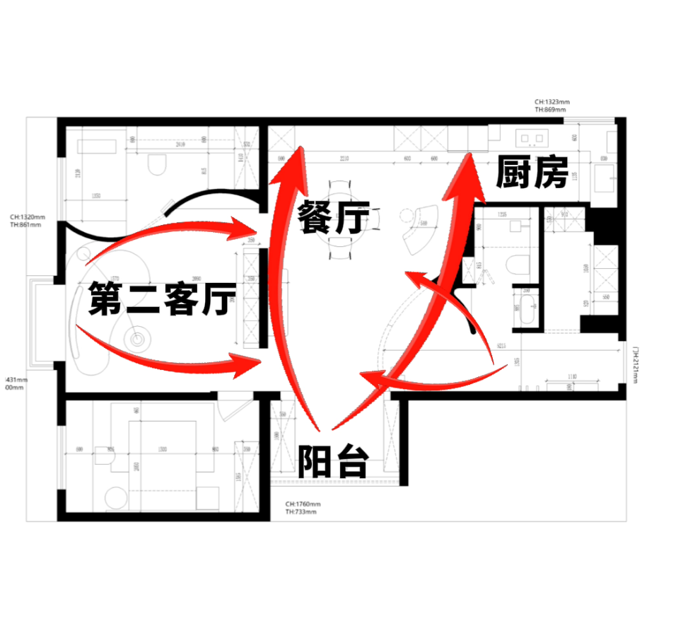 弧形改造，让78㎡小三居住出150㎡大平层既视感！-13