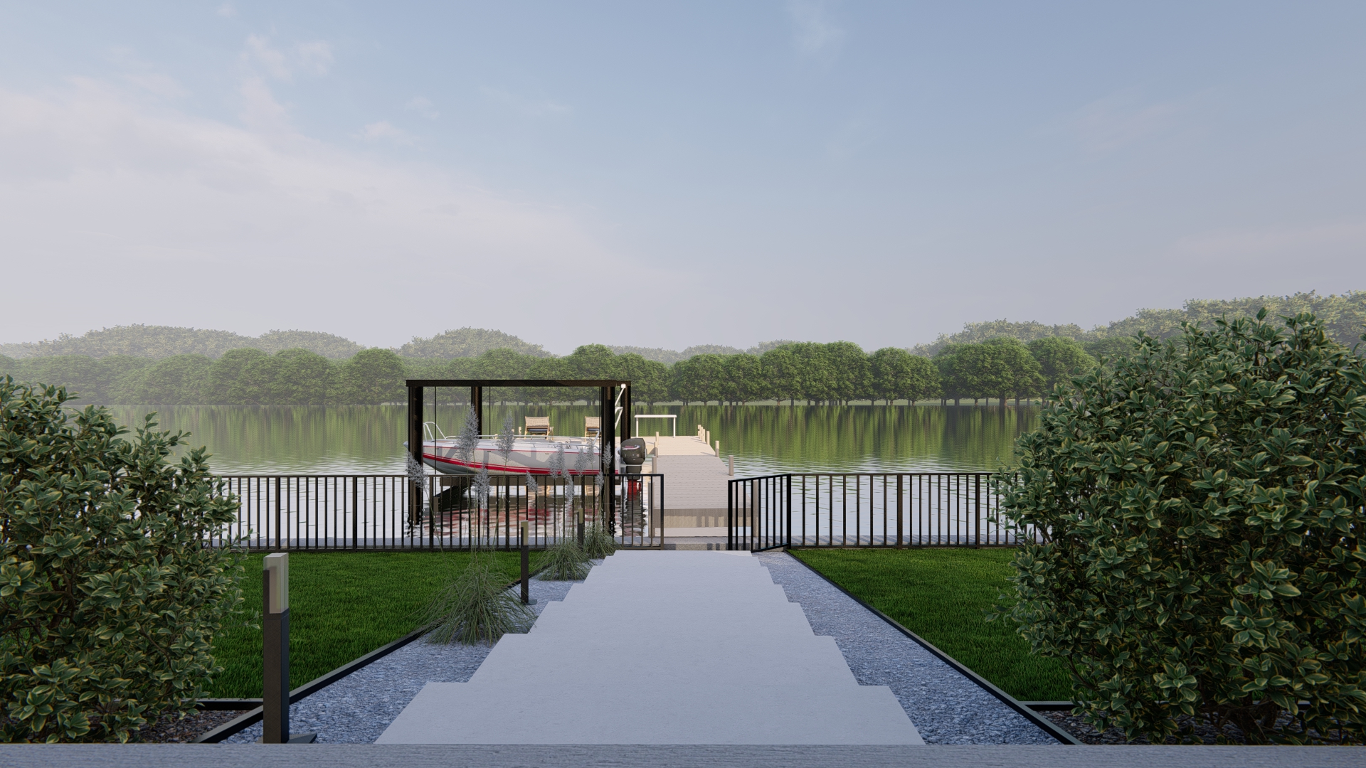 Indoor pool with a lake view-9