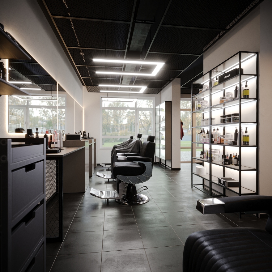 Modern Industrial Barbershop — Interior Visualization-24