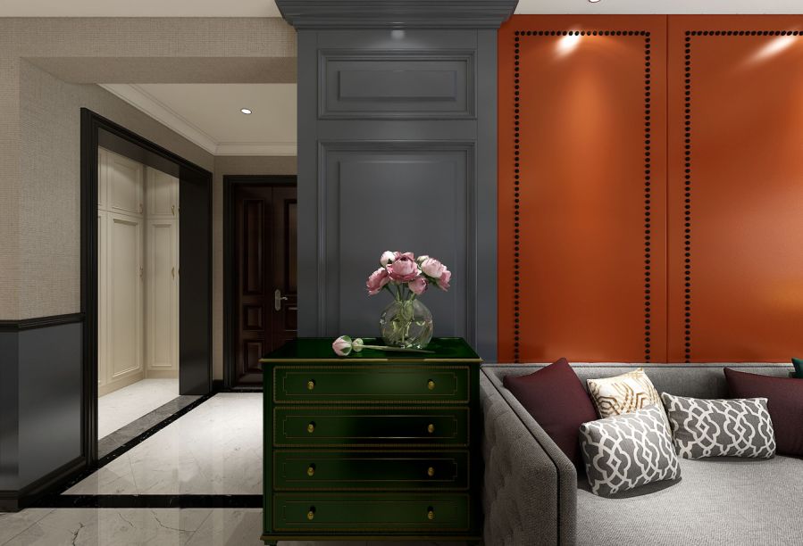 爱马仕橙&孔雀蓝撞出高级感,美式混搭打造优雅轻奢家居-27