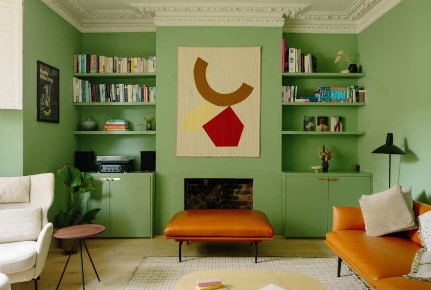 伦敦绿色客厅与桃色卧室的维多利亚式住宅设计-4