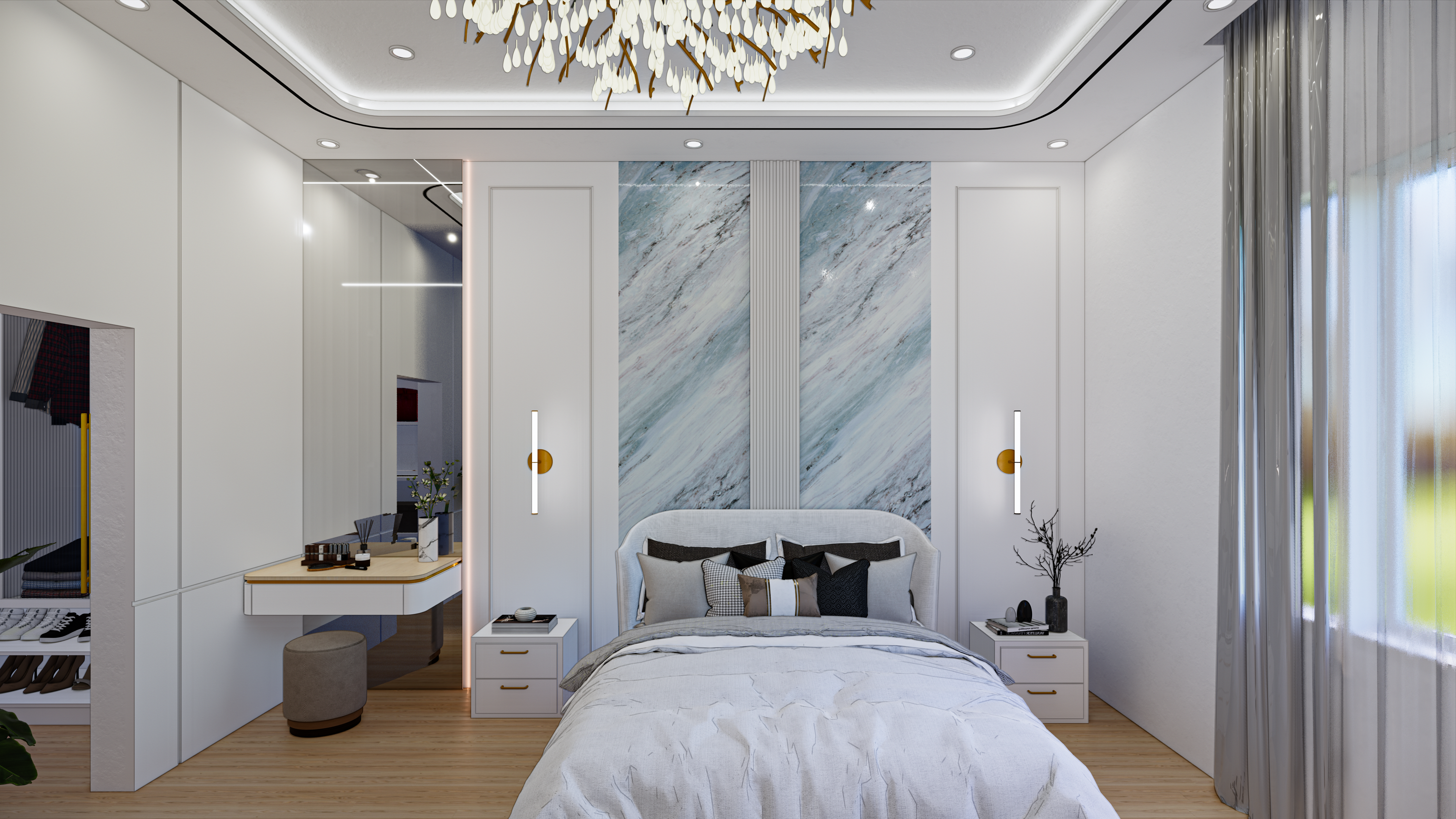 现代优雅带工作区主卧设计-4