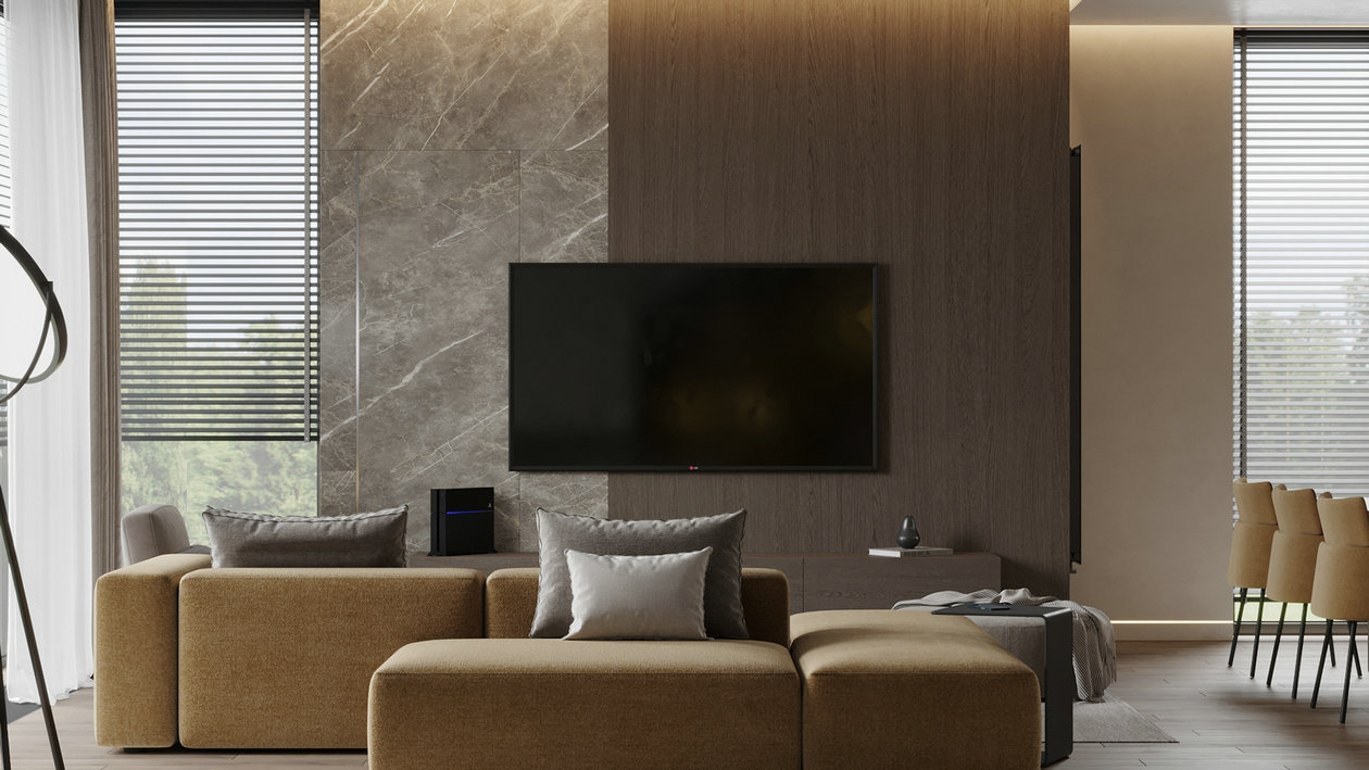 胡桃木与黄色打造的优雅空间-1