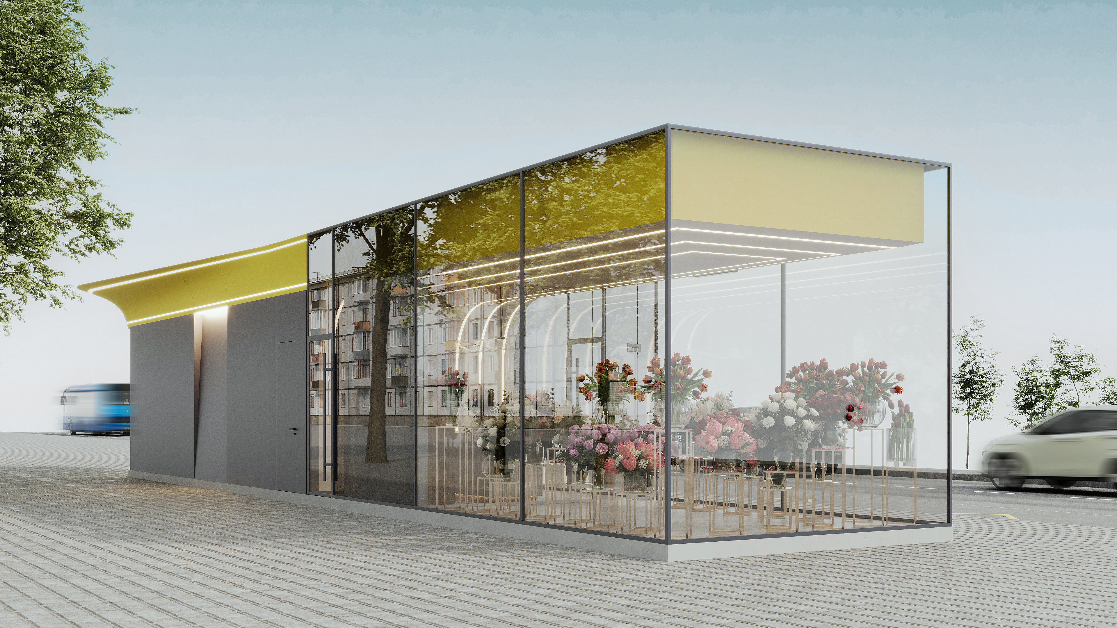 bus stop and flowers "ROMANTIC"-3