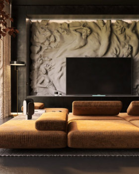 Anastasiya Gushchina丨平层丨Matte black living room