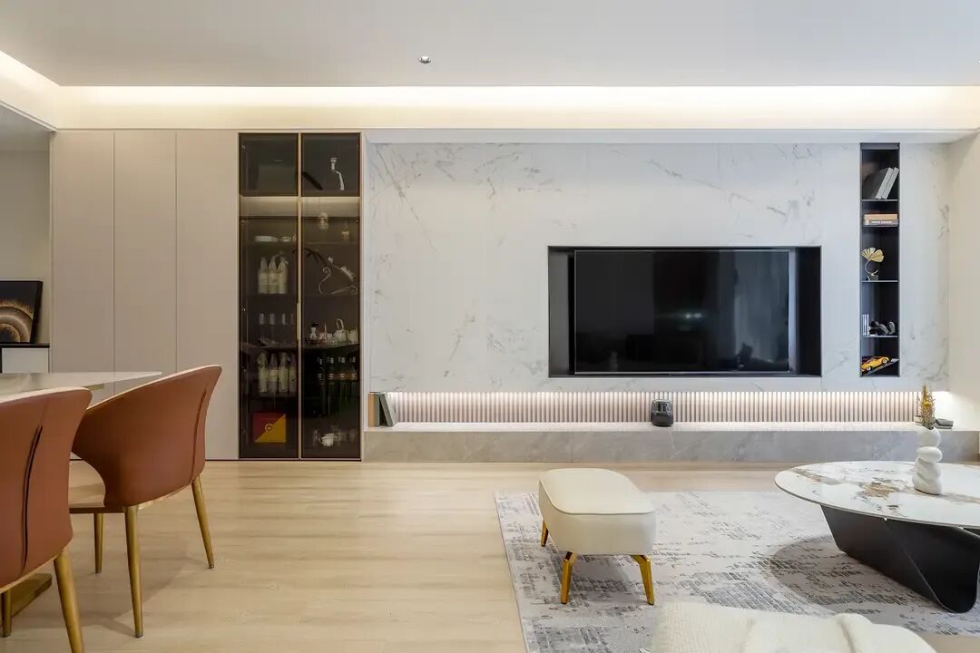 深圳120平三居15万装修，岩板木格栅碰撞出的极简舒适家，楼下邻居都羡慕！-7