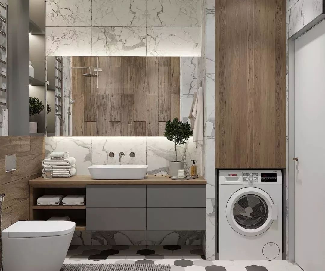 5㎡卫生间高级设计方案 | 洗衣机巧妙融入洗漱台与收纳柜-42