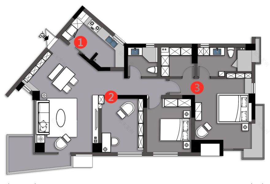 123㎡现代简约不规则客餐厅,明亮宽敞的舒适空间-6