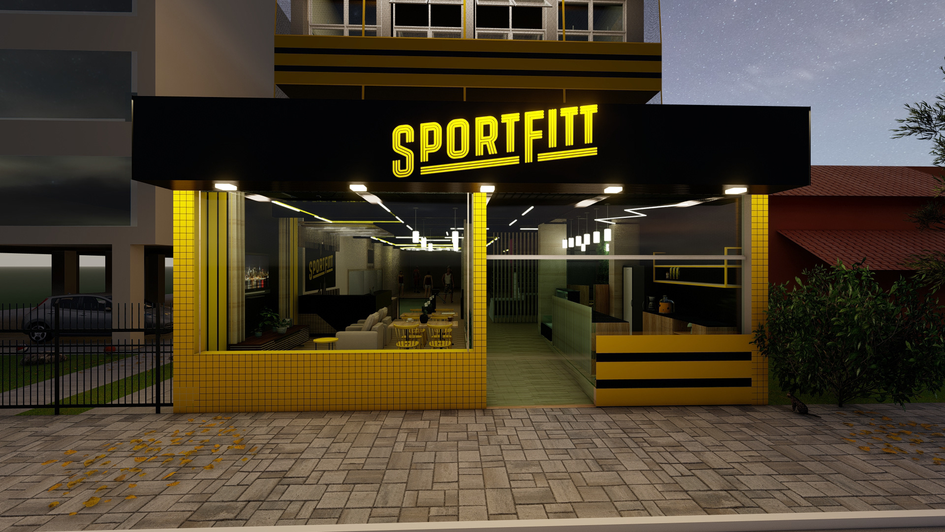 Modelagem e Render - Fachada Academia Sportfitt-1