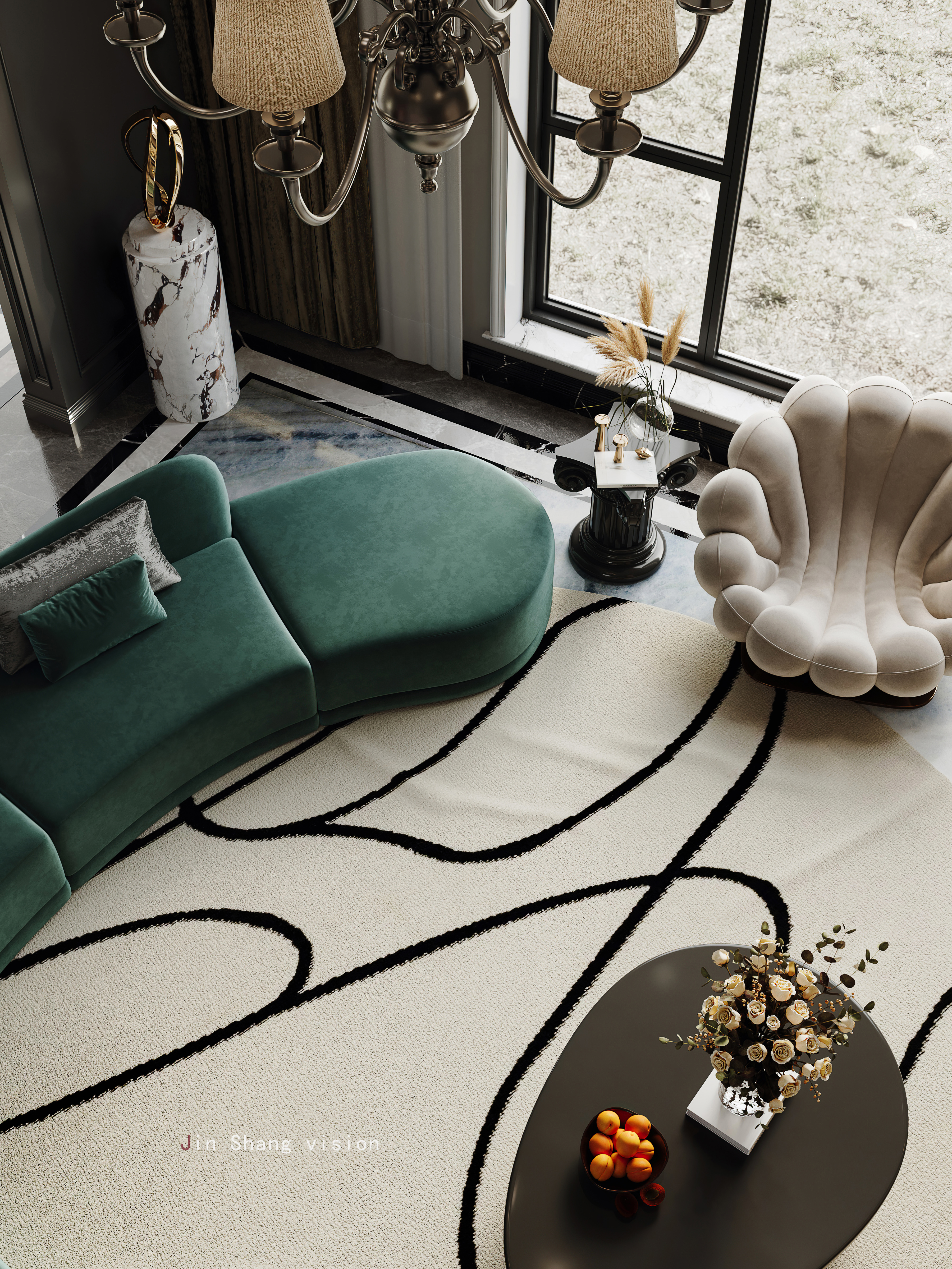 轻奢法式复古客餐厅设计-4