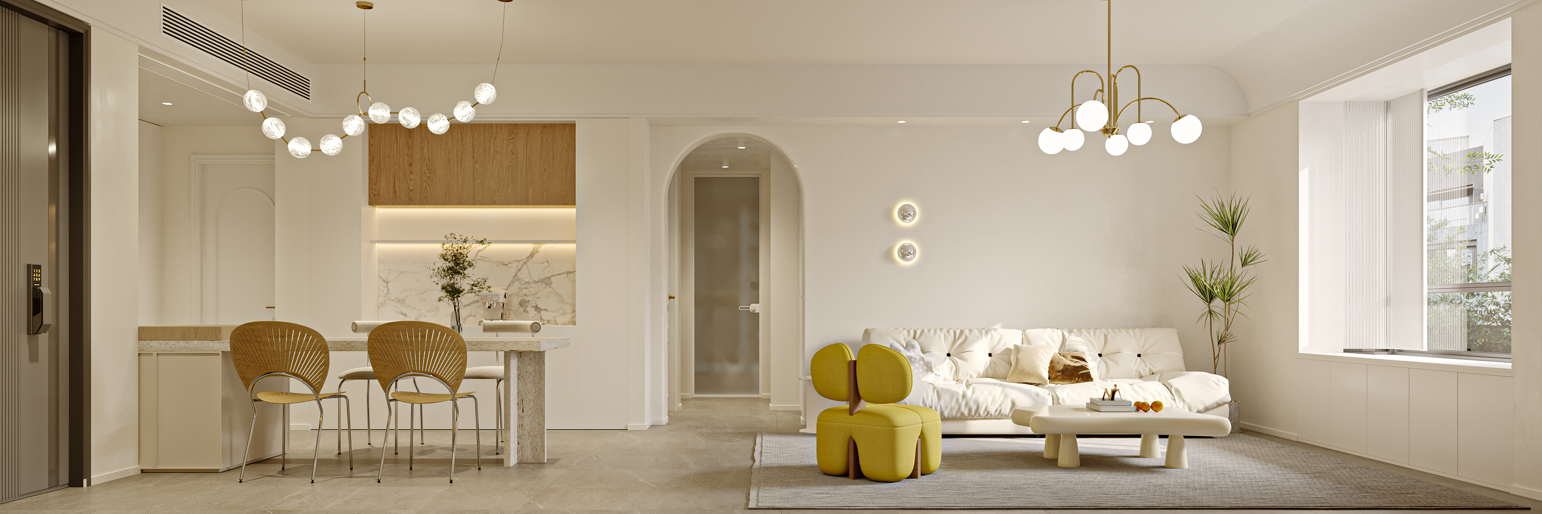 奶油风客餐厅效果图表现-6