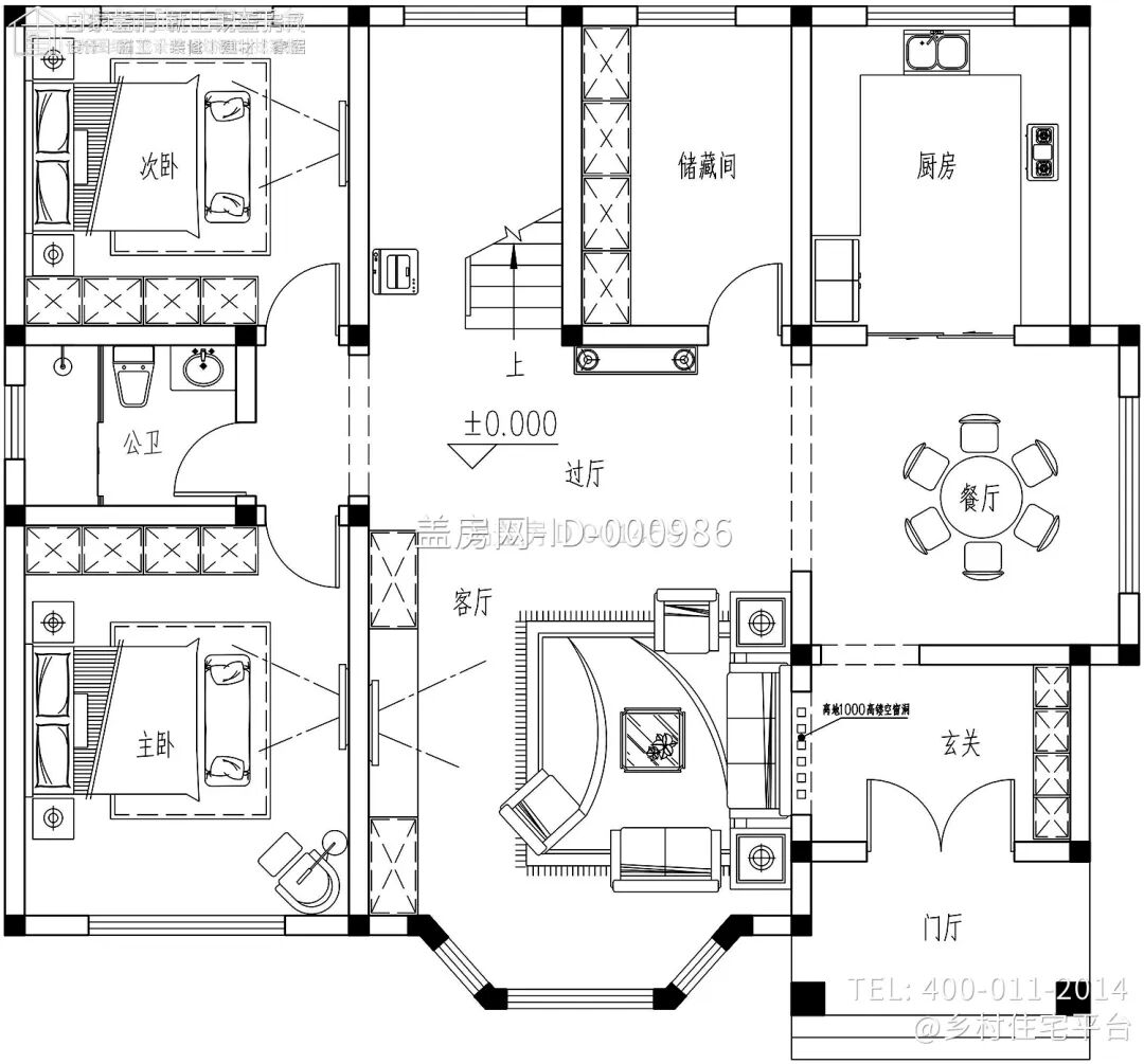 【设计师案例】土建参考造价57万，面宽13.6m×进深12m湖南娄底二层欧式别墅-20