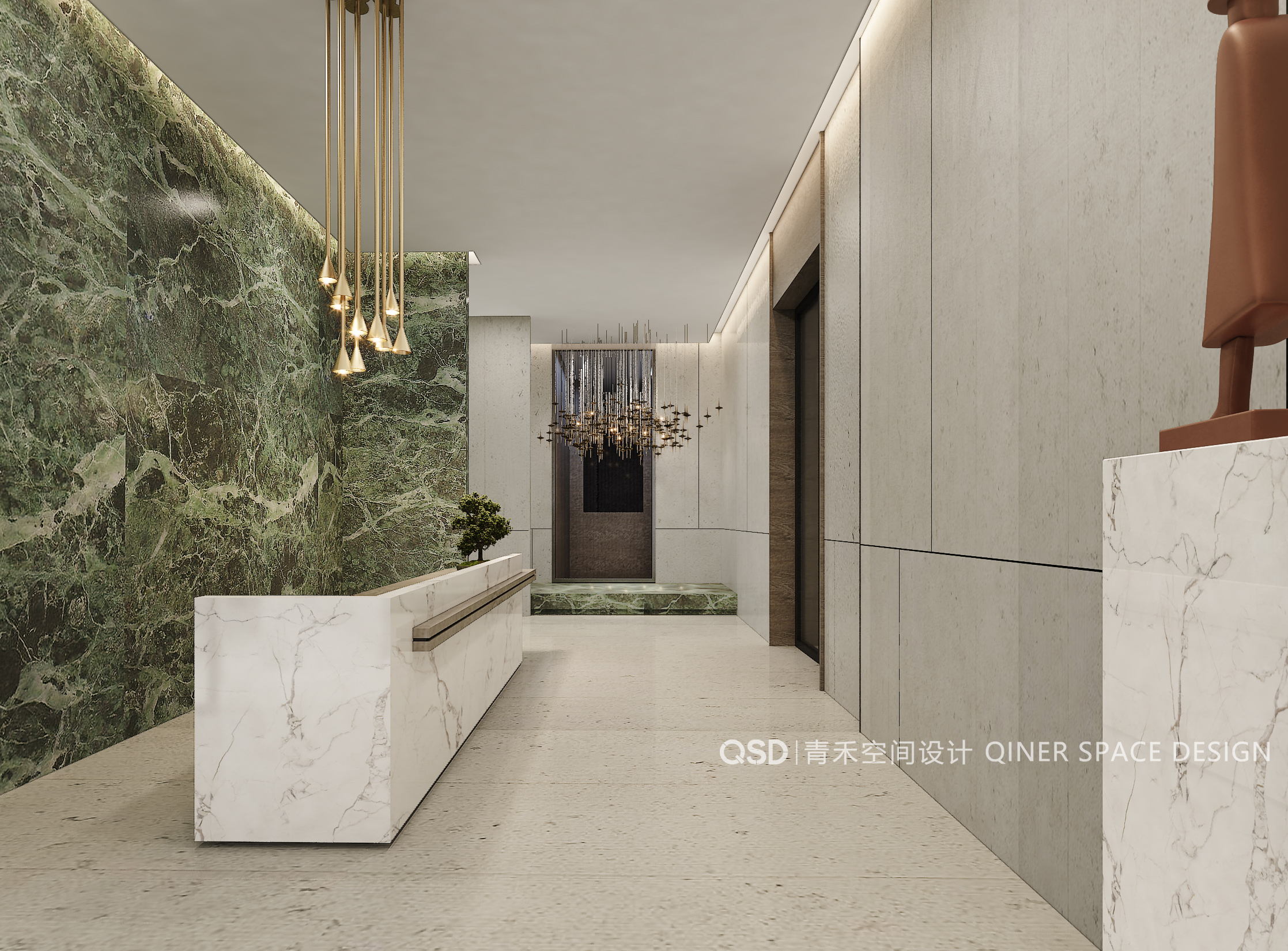 长沙现代办公空间，绿色石材与深色胡桃木的碰撞-6