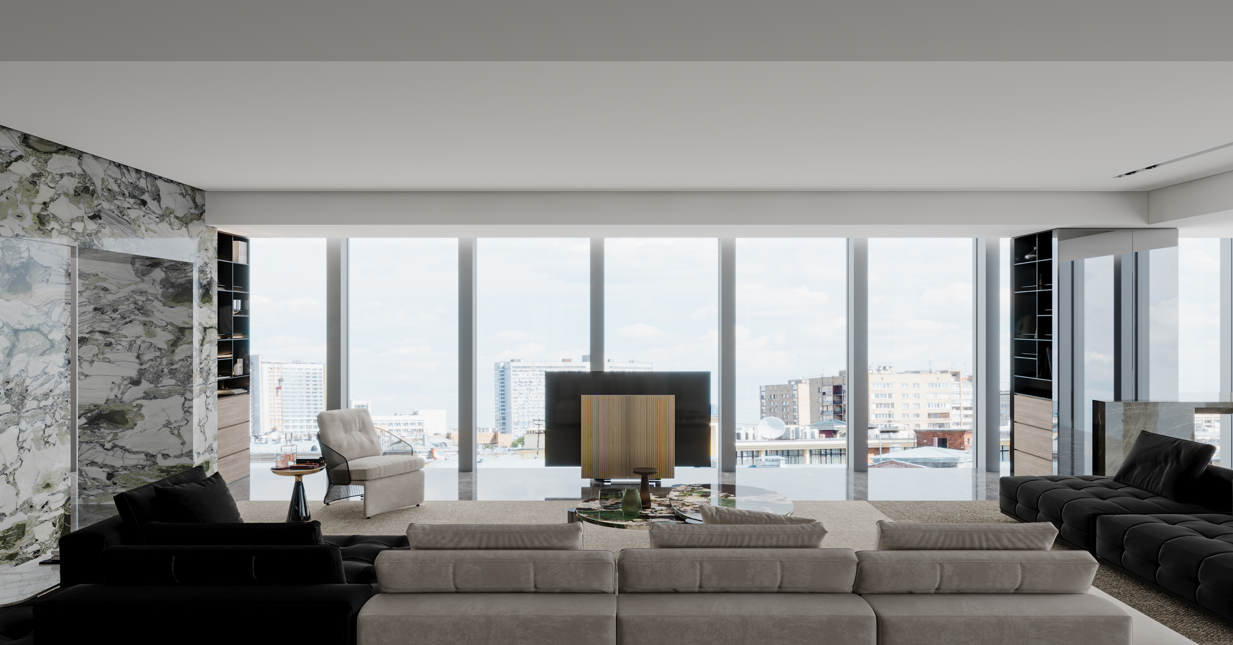 现代风格大平层家装效果丨冈舍效果图表现-9