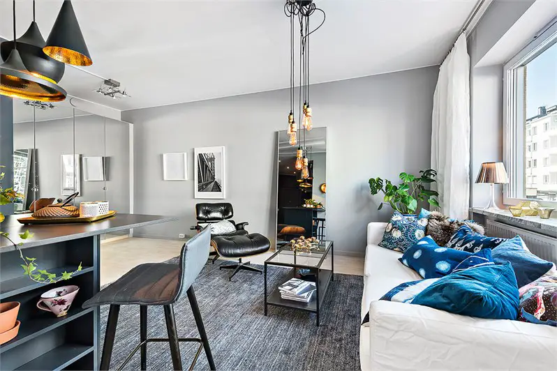 蓝色调的瑞典风格小户型设计-1