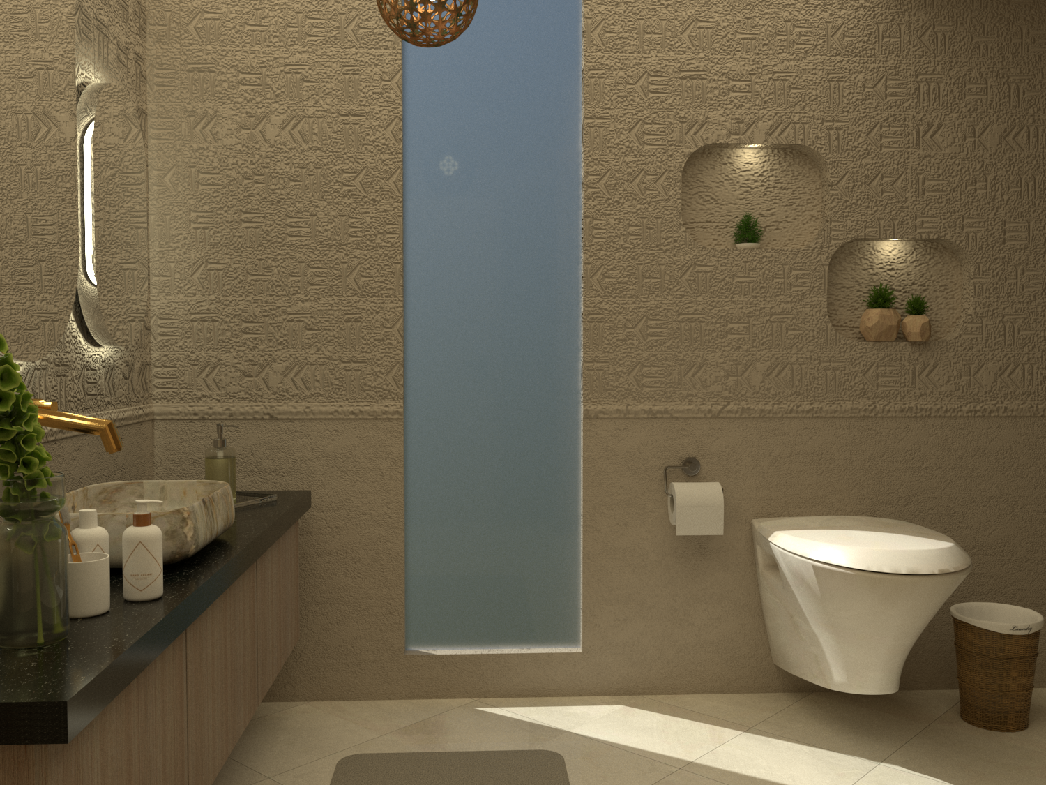 Bathroom with Cuneiform language design-3